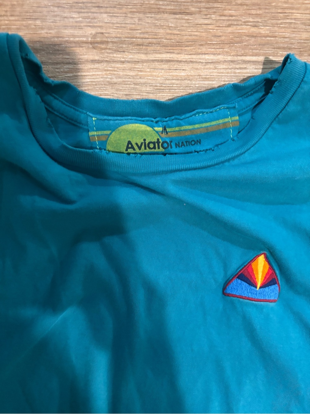 Aviator Nation Teal Tee with Multicolor Patch